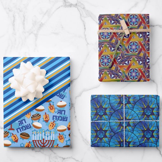 3 Hanukkah Boys' Gift Inpakpapier Vel