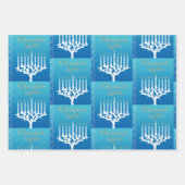 3 Hanukkah Wrapping Paper in Blue Child's Name (Voorkant 2)