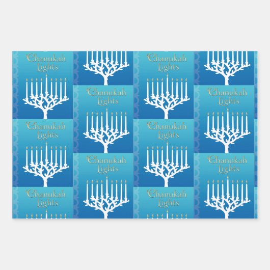 3 Hanukkah Wrapping Paper in Blue Child's Name (Voorkant 2)