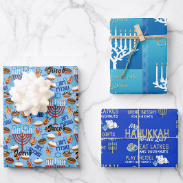 3 Hanukkah Wrapping Paper in Blue Child's Name