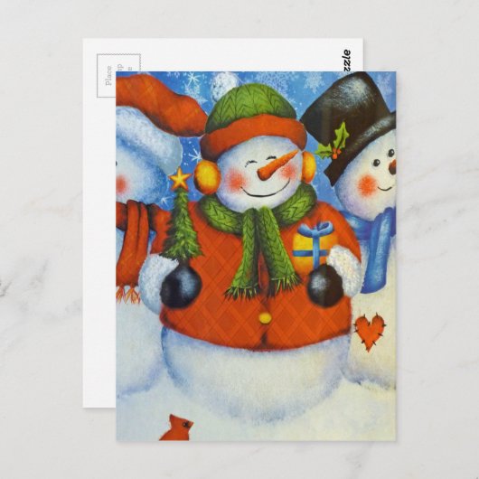 3 Happy Snowmen Briefkaart (Voorkant / Achterkant)