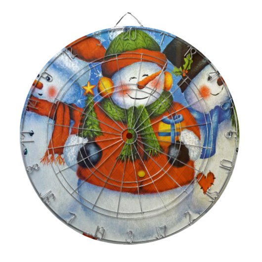3 Happy Snowmen Dartbord (Voorkant)