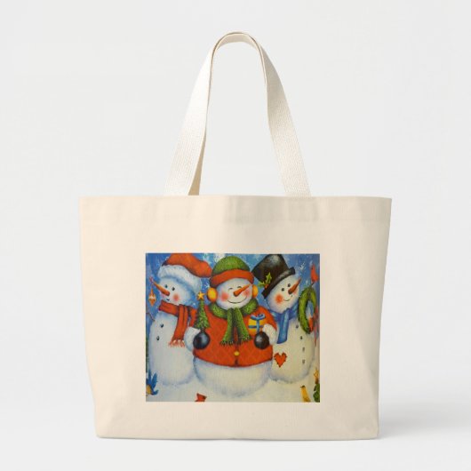 3 Happy Snowmen Grote Tote Bag (Voorkant)