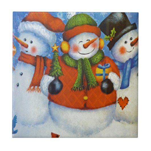 3 Happy Snowmen Tegeltje (Voorkant)