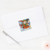 3 Happy Snowmen Vierkante Sticker (Envelop)