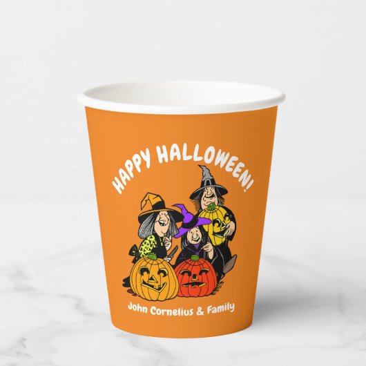 3 heks en Jack O'Lantern Halloween Fun Papieren Bekers (Voorkant)