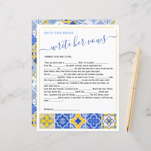 3 Help de bruid schrijven haar geloften Vrijgezell (Voorkant / Achterkant in situ)