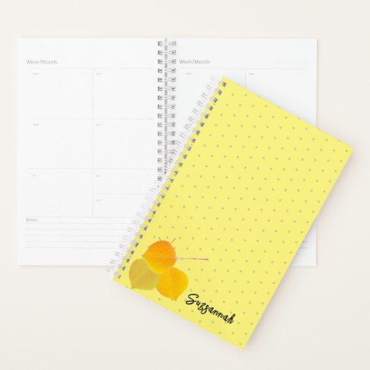 3 Herfst Aspens bladeren op witte polka dotpatroon Planner (Display)