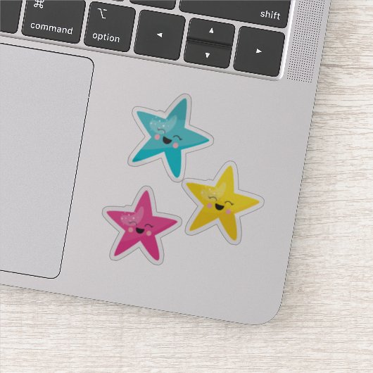 3 Het glimlachen Stars Cute en Whimsical Illustrat Sticker (Detail)