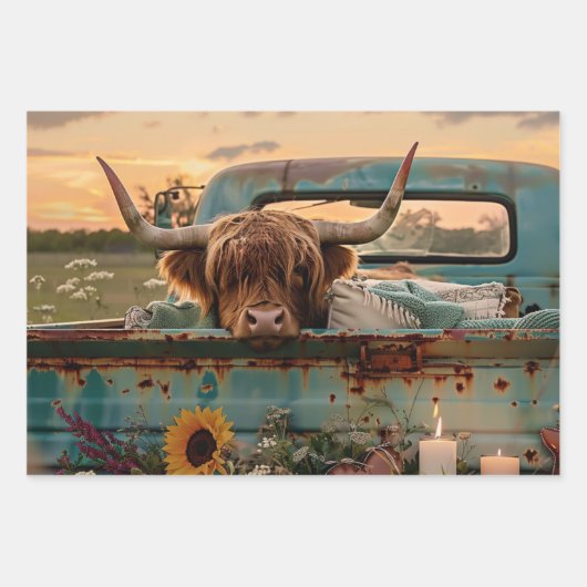 3 Highland Cow Charm Wrapping Paper for Decoupage  (Voorkant 2)