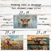 3 Highland Cow Charm Wrapping Paper for Decoupage 