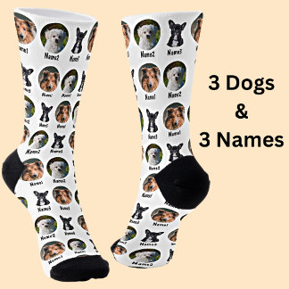 3 Honden, 3 Namen, Dog Foto - Gepersonaliseerd Wit Sokken