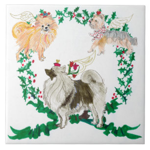 3 Honden die naar de vreugde van de feestdag gaan Tegeltje