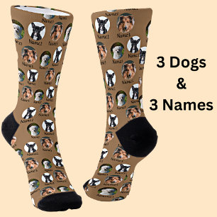 3 honden & namen gepersonaliseerde huisdierfoto's sokken