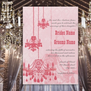 3 Honeysuckle Chandeliers Damask Wedding Invites Kaart