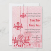 3 Honeysuckle Chandeliers Damask Wedding Invites Kaart (Voorkant)