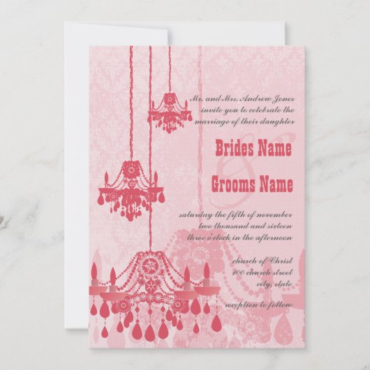 3 Honeysuckle Chandeliers Damask Wedding Invites Kaart (Voorkant)