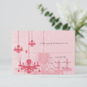 3 Honeysuckle Chandeliers Damask Wedding RSVP Kaartje (Staand voorkant)