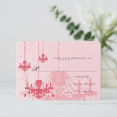 3 Honeysuckle Chandeliers Damask Wedding RSVP Kaartje (Staand voorkant)