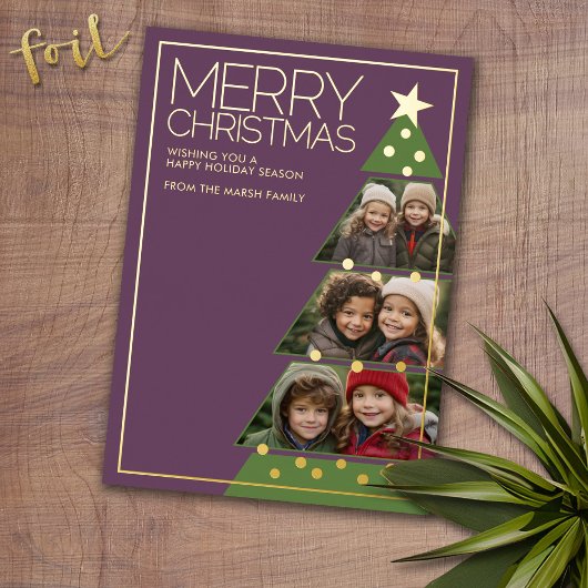 3 Horizontale foto Kerstboom Collage Folie Feestdagenkaart