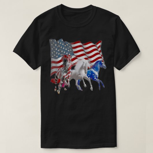 3 Horse Funny American Flag T-shirt (Design voorkant)