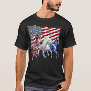3 Horse Funny American Flag T-shirt