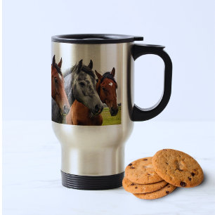 3 Horse Heads Travel Mug - Perfect voor Paardenlie Reisbeker
