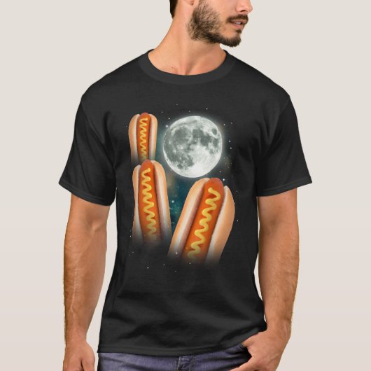 3 hotdogs huilen bij de maan losgeslagen wieners t-shirt (Voorkant)