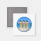 3 Hulas op het strand Magneet (Voorkant / Achterkant)