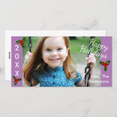 3 Hulst Paars Prettig Kerstfeest-Kerst Fotokaart Feestdagenkaart (Voorkant / Achterkant)