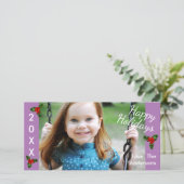 3 Hulst Paars Prettig Kerstfeest-Kerst Fotokaart Feestdagenkaart (Staand voorkant)