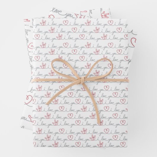 3 Ik hou van jullie ASL cadeaubonnen Inpakpapier Vel (In situ)
