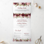 3 in 1 Blush Burgundy Bloemen Bruiloft Drieluik Uitnodiging (Binnen)