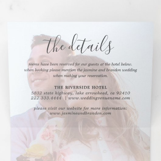 3-in-1-foto-overlay bruiloft drieluik uitnodiging (Binnenzijde eerst)