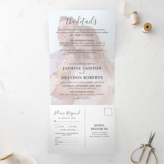 3-in-1-foto-overlay bruiloft drieluik uitnodiging (Binnen)