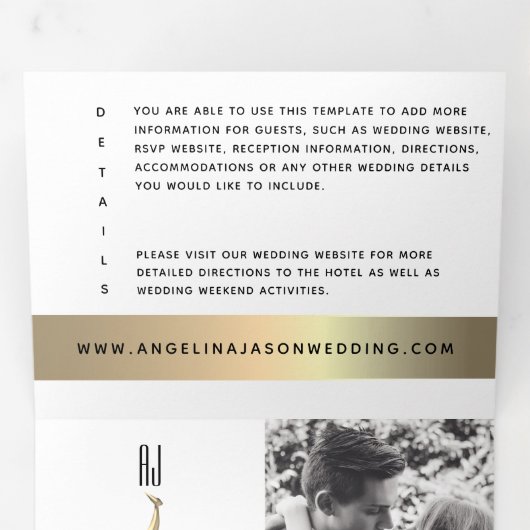 3-in-1 Gold Photo Wedding Drieluik Uitnodiging (Binnenzijde eerst)