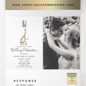 3-in-1 Gold Photo Wedding Drieluik Uitnodiging (Binnenkant midden)