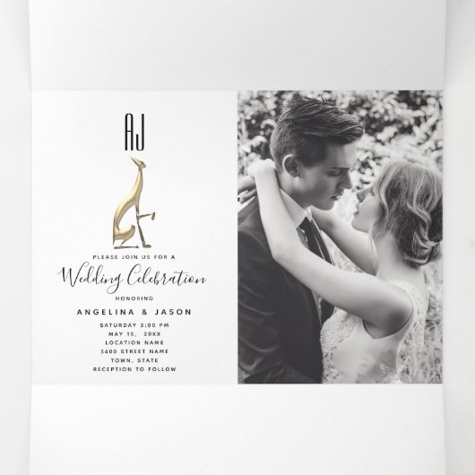 3-in-1 Gold Photo Wedding Drieluik Uitnodiging (Binnenkant midden)
