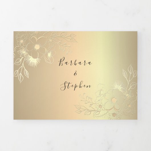 3 in 1 Gouden Foto Trouw Tri-Fold Uitnodiging (Cover)