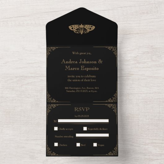 3-in-1 mot Tattoo Gotische bruiloft uitnodiging (Binnen)