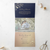 3 in 1 Roze Goud en Marine Huwelijk Drieluik Uitnodiging (Binnen)