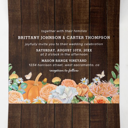 3 in 1 rustieke Herfst Bloemenbruiloft Drieluik Uitnodiging (Binnenkant midden)