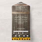 3 in 1 Rustieke Zonnebloem Bruiloft All In One Uitnodiging (Binnen)