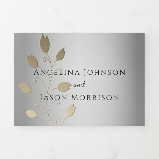 3-in-1 Silver- en Gold-fotobruiloft Drieluik Uitnodiging (Cover)