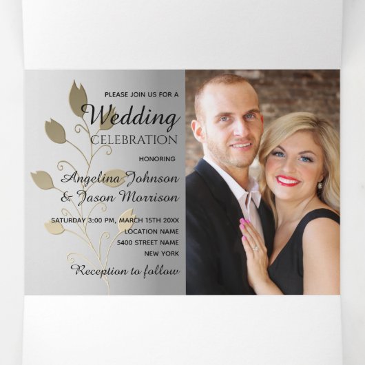 3-in-1 Silver- en Gold-fotobruiloft Drieluik Uitnodiging (Binnenkant midden)