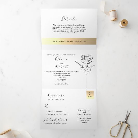 3-in-1 Simple Photo Wedding Drieluik Uitnodiging (Binnen)