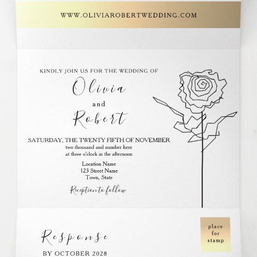 3-in-1 Simple Photo Wedding Drieluik Uitnodiging (Binnenkant midden)