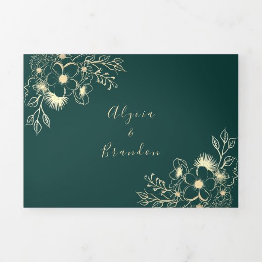 3 in 1 Smaragdgroene Trouw Drie-delig Uitnodigings Drieluik Uitnodiging (Cover)