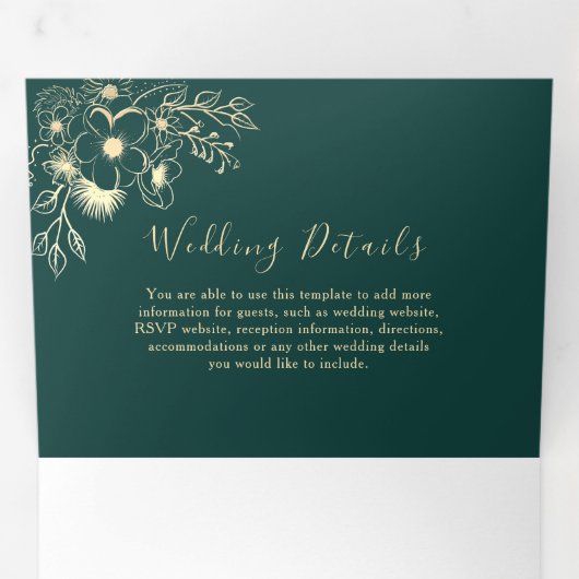 3 in 1 Smaragdgroene Trouw Drie-delig Uitnodigings Drieluik Uitnodiging (Binnenzijde eerst)