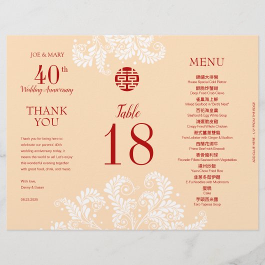 3 in 1 Tafelnummer, Menu & bedankkaart (Voorkant)